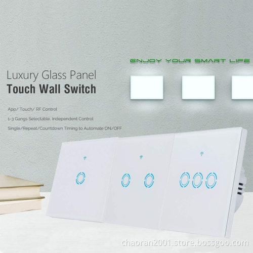 EU UK Google Assistant Wifi Smart Home Amazon Touch Wifi Wall Switch Smart Wall Light Switch 3 Gang Light Switch
